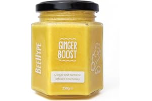 BeeHype - Ginger Boost - Ginger and Turmeric Infussed Raw Honey with NO Preservatives and NO Refined Sugars - Vegetarian, Nut and Dairy-Free, 230g