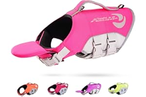 ThinkPet Dog Life Jacket Medium Reflective Lifesaver with Rescue Handle Adjustable Floating Vest High Buoyancy Aid Dog Vest Medium Pink