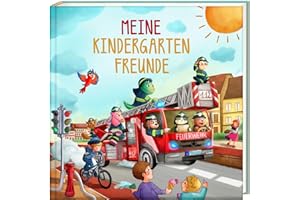 ‎PAPERLIONS Paperlions Freundebuch Kindergarten Feuerwehr - Erste Freunde ab 3 Jahren, für Jungen und Mädchen, mit Einhorn und Dino, Dinosaurier