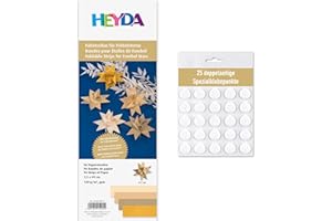 Heyda Faltstreifen für Fröbelsterne – 96 Streifen, 1,5×45 cm, 120 g/m² – beidseitig bedruckt – Bastelpapier Set für 24 Sterne – mit Anleitung – inklusive 25 Klebepunkte (gold 1,5x45cm)