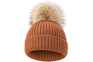 DRESHOW Gorro Bebe Invierno Gorro Lana Niño Sombreros Unisex de Punto Suave para Niños y Niñas con Pompón Bonito Gorros Cálidos para Niños de 3 meses - 8 años