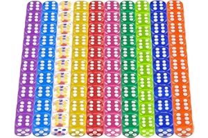 JOKILY 100 Stück 6 Seitige Würfel Set, Spielwürfel Set, 12mm Durchscheinende Farben Acryl Polyedrisch Würfel Set, Farben Würfel Set für Spiele, Teaching Math, Kasino, Tischspiele, Party