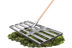 VVV WALLONER WALLONER® Rasenrakel 80x30cm mit Holzstiel | Robuster Rasenrechen für Garten, Golfplatz & Rasenpflege | Effektives Rasennivellierwerkzeug