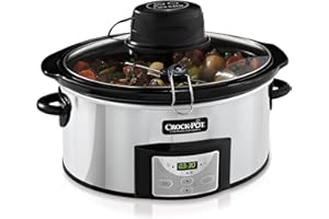 ‎CROCK-POT Crockpot Schongarer mit automatischer Rührfunktion | mit programmierbaren Bedienelementen | 5,7 l (für 5–6 Personen) | mit automatischem Mixer | Edelstahl [CSC012X]