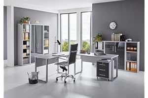 BMG-Moebel.de Büromöbel komplett Set Arbeitszimmer Office Edition in Lichtgrau/Anthrazit Hochglanz (Set 5)