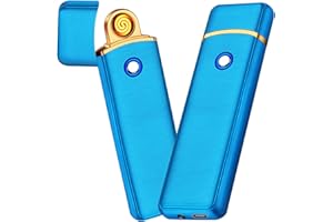 PIOYYDS Electronic Lighter, Cool Electric Lighter, Smart USB Rechargeable Lighter, Portable Double-Sided Ignition Windproof Flameless Lighter Lightweight Plasma Lighter for Indoor Outdoor(Blue)