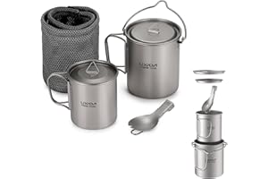 ‎LIXADA Lixada Titanium Cup Töpfchen, Ultraleicht, tragbar, zum Aufhängen, mit Deckel und Griff, faltbar, für Camping, Outdoor, Wandern, 900 ml