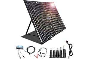 YINGGUANG Chargeur Solaire Portable 120W 12V Kit de Panneau Solaire Pliable étanche avec port de sortie 18V+Câble de clips de batterie+10A contrôleur+5m Câble de Connecteur pour VR, Camping, Bateau(120w)