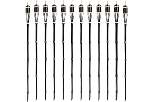 Harbour Housewares 12x Black 113cm Bamboo Garden Fire Torches - Outdoor Paraffin Lamp Oil Burner Tiki Candle Flame Lantern Stake Light