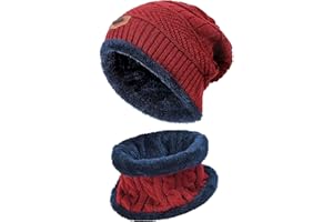 Malaxlx Mens Womens Winter Beanie Hat Scarf Set Warm Knit Hat Thick Fleece Lined Skull Cap Neck Warmer for Men Women