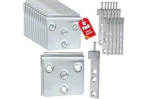 ANTEGE Herraje Cabecero, Soporte Oculto para Colgar Cabecero de Cama, Colgar Muebles Cocina Pared, Anclaje Mueble Pared, Colgadores Cuadros, Anclajes Madera, Pack de 12 Unidades en Hierro Zincado