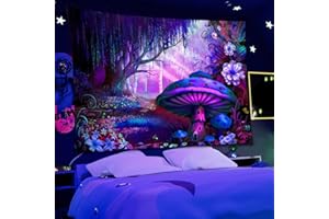 Arsey Tenture Murale Aesthetic Tapisserie de La Jungle Blacklight RéActive UV PsychédéLique Forêt Champignon Decoration Chambre Grande Taille 200 x 150 cm