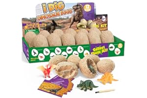 LiRiQi Oeufs de Dinosaure Kit de Fouille Fossiles 12 Pack, Découvrez 12 Dinos Différents, Jouets STEM Enfants, œuf de Dino Jouet D'archéologie Fête de Pâques, Jouets éducatifs pour 6 7 8 9 Ans Garçons