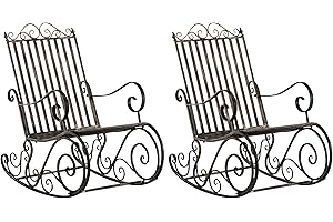 CLP Lot De 2 Fauteuils A Bascule en Fer Forgé Smilla I Rocking-Chair D'Extérieur avec Dossier Haut Et Accoudoirs, Couleur:Bronze