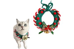 Hjvvr Christmas Red and Green Collar,Xmas Pet Knitted Collar with Bell,Crochet Scarf