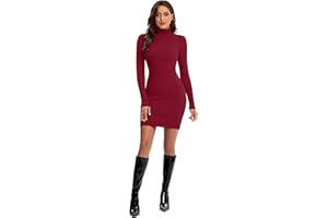 Avancel Damen Strickkleid Winter Kleid Langarm Pulloverkleider Knielang Elegant Rolllkragen Kleidr Herbst