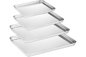 Velaze Juego de 4 bandejas de horno de acero inoxidable, no tóxicas y saludables, lisas y inoxidables, fáciles de limpiar y aptas para lavavajillas.