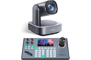 Tenveo Cámara PTZ 20X Zoom Óptico & 4D Joystick Controller Bundle, 1080P USB3.0/HDMI/IP/PoE VISCA Pelco-D/P RS422/RS485 RS232 para transmisión en Directo