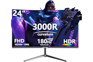 Great voell 24 Inch Curved Monitor 16:9 Aspect Ratio 180HZ FHD 1920 * 1080, 3000R, 99% sRGB - Thin Bezel Design, Eye Care Technology, HDR, VESA 100×100mm - HDMI/DP - Black
