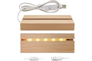 YWNYT Paquete de 2/4 bases de exhibición de luces LED, soporte de exhibición rectangular de madera, pedestal de luces de arte para cristal, resina, arte decorativo (2 unidades)