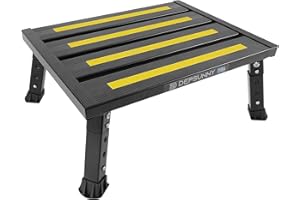 DEPSUNNY Adjustable Height Aluminum RV Step, Stable Foldable Platform Step Stool, Supports Up to 1,000 lb, Non-Slip Rubber Feet and Platform Mat, Easy to Carry (Black)