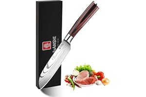 JUANSHI® Couteau Santoku 13 cm – Couteau de chef en acier inoxydable à haute teneur en carbone de qualité supérieure, extrêmement tranchant pour légumes ou viande, couteau de cuisine parfait pour les