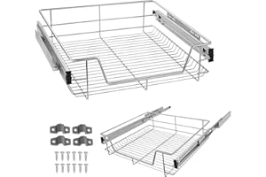 LARS360 Cassetto telescopico per armadio con guide telescopiche in metallo cromato, antiruggine, rimovibile, portata massima 20 kg, adatto per armadi larghi 60 cm (larghezza effettiva 57 cm, 2 pezzi)