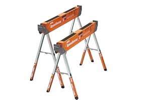Bora Portamate Speedhorse XT Sawhorse Pair- Two pack, 30-36 inch height adjustable Legs, Metal Top for 2x4, Heavy Duty Pro Bench Saw Horse for Contractors, Carpenters - PM-4550T,Orange