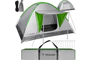 TRIZAND Tente de camping pour 4 personnes, 200 x 200 cm, imperméable, protection UV 3000 mm, avec auvent et moustiquaire