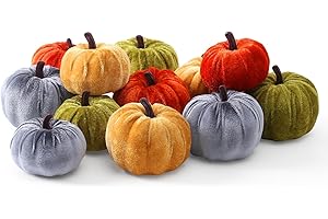 Sahoottie 12Pcs Fall Artificial Pumpkins Decorations for Home Mini Velvet Pumpkin Fabric Pumpkins Fall Colour Pumpkin for Fall Autumn Decorations Harvest Thanksgiving Party Table Decor