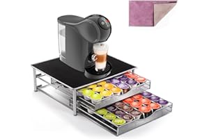 Masthome Porte Capsule Dolce Gusto 72 PCs, 2 Tiroirs de Rangement Dosettes avec Support de Machine à Café, Distributeur Capsules pour La Maison, Bureau, Café, Envoyer 1 Chiffon de Nettoyage
