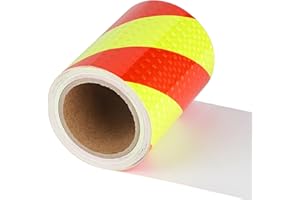 Supaway Bande réfléchissante adhésive Ruban adhésif remarquable Ruban réfléchissant imperméable haute visibilité rouge et jaune pour véhicules, stations-service, parkings, entrepôts, 15cm x 10m