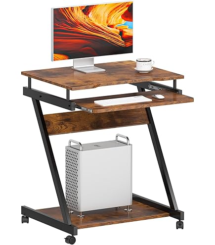 Sogesfurniture BHEU-101-2BK Mobiele computertafel met 4 wielen, ruimtebesparende PC Laptop Tafel voor thuis en op kantoor