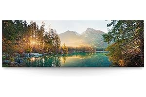 BilderKing Wandbild Wasserfall Hintersee Bayern - 150cm x 50cm Leinwand auf Fertigrahmen + Aufhänger