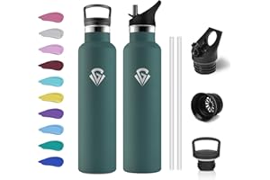 KOLLYKOLLA Borraccia Termica 1L, Bottiglia Acqua senza BPA, Borraccia con Cannuccia, Isolamento Sottovuoto a Doppia Parete, Facile da Pulire, senza Perdite, Termos per Scuole, Viaggio, Campeggio, Uffici