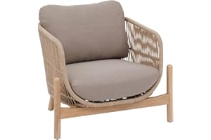 Hespéride - Fauteuil de Salon Jardin deona - Taupe et Acacia Coussins Déperlants Déhoussables Mobilier d'Aménagement pour Jardin, Terrasse, Balcon