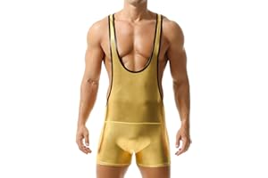 AIEOE Combinaison de sport monobloc de lutte pour homme - Combinaison de sport métallisée - Supporters Jockstrap - S-XL