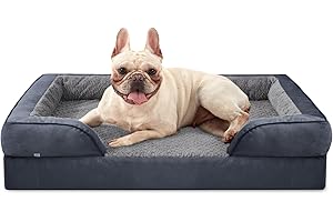 JOEJOY Orthopädisches Hundebett Kleine Hunde, Memory Foam Hundesofa, Abnehmbarem Waschbares Hundebett Orthopädisch, 71x58x17 cm Eierförmiger rutschfest Hundecouch, Dunkel Grau