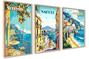AG.ART DECO AgArt Plakaty 30x40 cm | Zestaw Plakatów Amalfi, Neapol, Sorrento z Motywem Cytryn | Włoski Klimat do Salonu lub Sypialni | Styl Śródziemnomorski, Podróżniczy, Aesthetic | 3 Plakaty Bez Ram