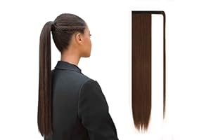 ‎JJSTAR JJstar 70 cm Langes Glattes Pferdeschwanz Haarteil Synthetik Haarverlängerung Zopf Extension für Damen Mädchen(Mittelbraun)