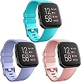 AK [3 Pack] Soft TPU Bands Compatible with Fitbit Versa, Elastomer Replacement Wristband Sports Waterproof Strap for Fitbit Versa Lite Smart Watch Women Men (Small, Teal/Lavender/Peach)
