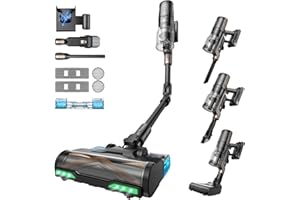 ‎PROSCENIC Proscenic P20 Akku Staubsauger mit Wischfunktion, 70KPa 70 Mins 680W Staubsauger Kabellos mit Selbststehend Wandladestation Anti-Tangle 6 Schichten Filter 1,5L, für Teppiche Haustierhaare,Aurum Black