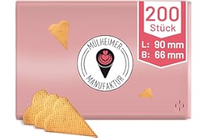 ‎MUELHEIMER MANUFAKTUR EISWAFFELN MyNaschbar Herzfächer ungeteilt 200 Stück, 90 mm x 66 mm, VEGAN – Knusprige Eiswaffel – Essbare Eiswaffel perfekt für Eisbecher, Garnierung, Deko & Co. – Eiswaffeln in Eisdielen-Qualität