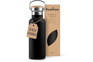 Bambaw Borraccia termica in acciaio inox, 680,4 g, nero corvino, a prova di perdite, lavabile in lavastoviglie, a doppia parete, fredda per 24 ore