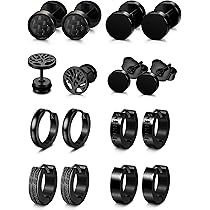 8 Paar Schwarze Ohrringe Für Männer - Edelstahl Ohrstecker 3-10mm