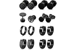 YADOCA 8 par męskich kolczyków czarnych kolczyków dla mężczyzn stal nierdzewna hipoalergiczne kolczyki do uszu czarne kolczyki koła dla mężczyzn chłopców