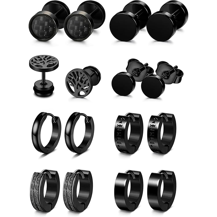 Boucles D'oreilles Créoles Homme/femme – Spinelle Noir Et Argent 925 – Style Unisexe élégant Et Moderne