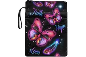 NETILGEN Pink Butterfly Feather Book Covers for Hardcover Book Sox Book Sleeve with Zipper and Pocket for Book Lovers Textbooks Paperback Protector Case for Women