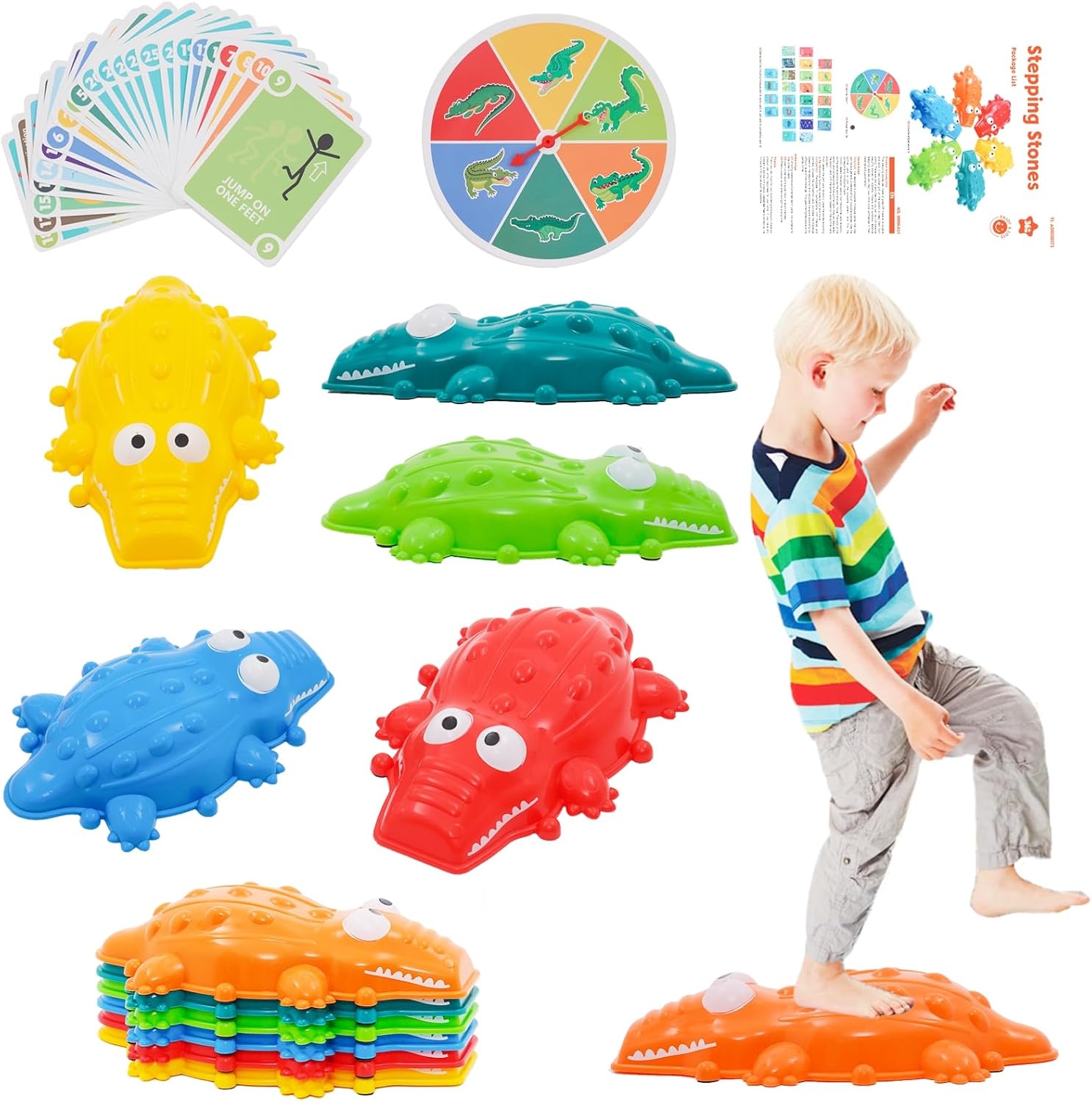 Piedras de Equilibrio para Niños, Piedras Apilables Antideslizantes, Fomentan Equilibrio y Habilidades Motoras, Curso de Obstáculos para Interior/Exterior