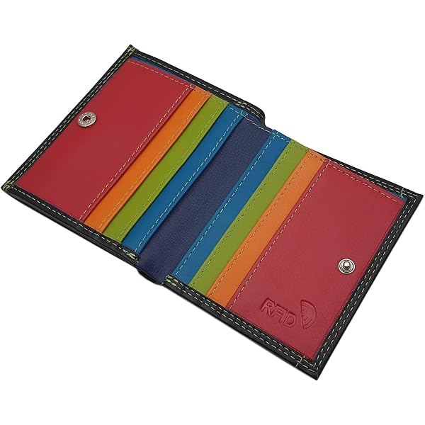 Portafoglio Donna Visconti In Vera Pelle | Blocco RFID | 9 Scomparti Carte + Portamonete | Multicolore Nero | 15x10 Cm | Confezione Regalo